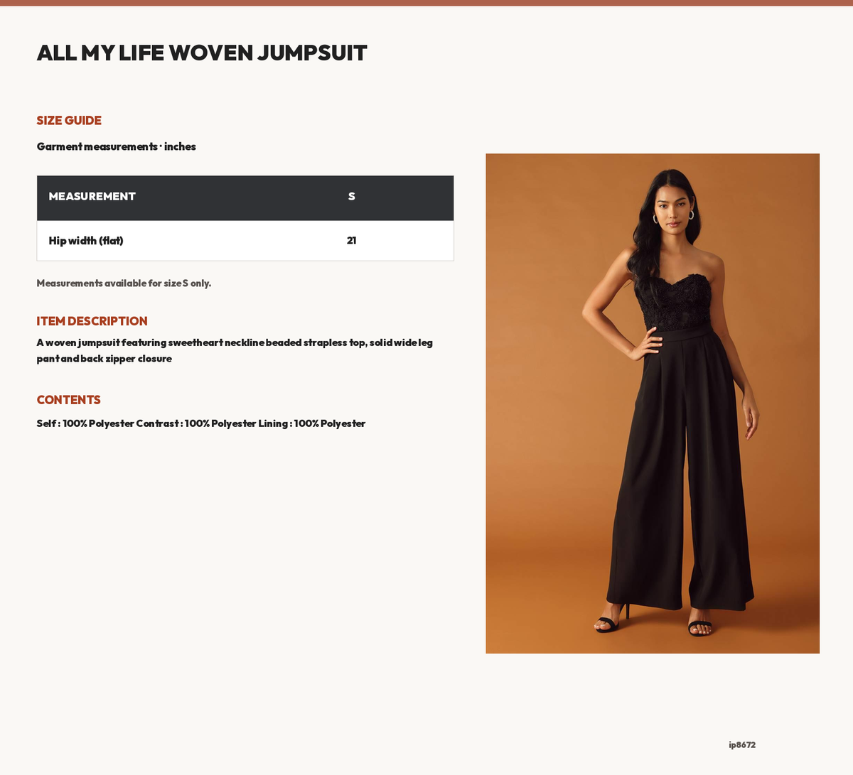 ALL MY LIFE WOVEN JUMPSUIT size chart