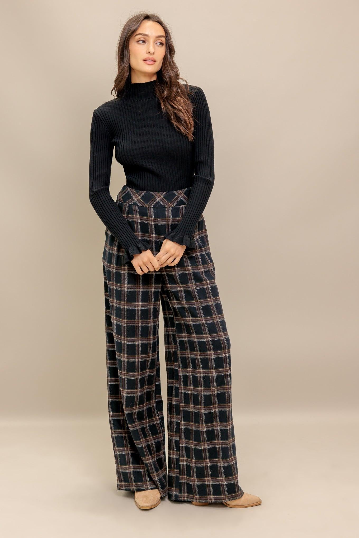 LATTE SUNDAY WOVEN PLAID PANTS.