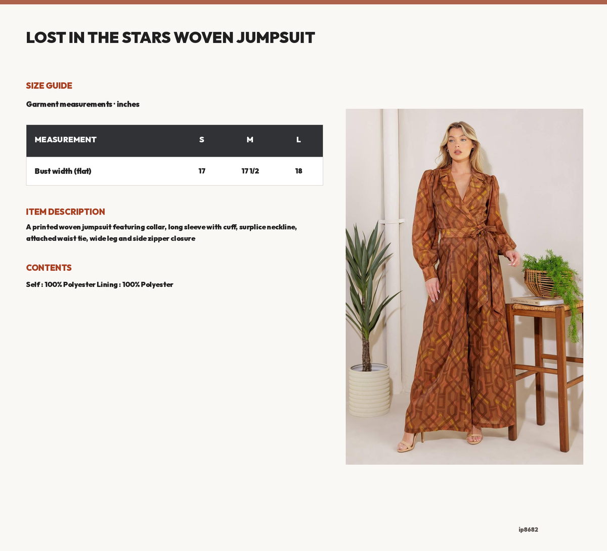 LOST IN THE STARS WOVEN JUMPSUIT size chart