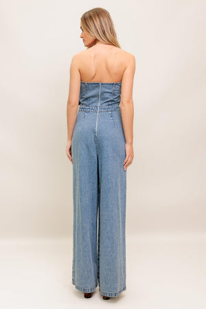 URBAN HARNESS DENIM JUMPSUIT.