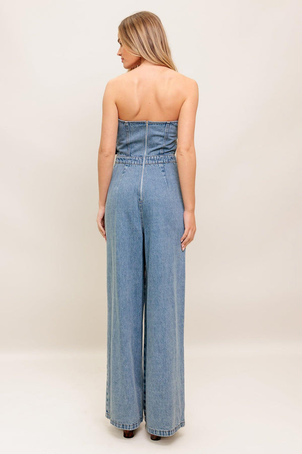 URBAN HARNESS DENIM JUMPSUIT.
