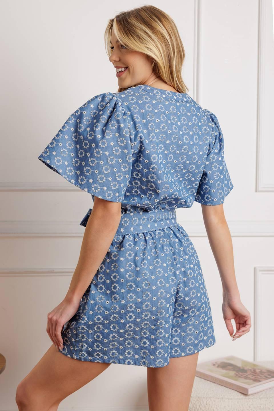 RISING PETALS WOVEN ROMPER - Flying Tomato - ROMPER - LIGHT INDIGO