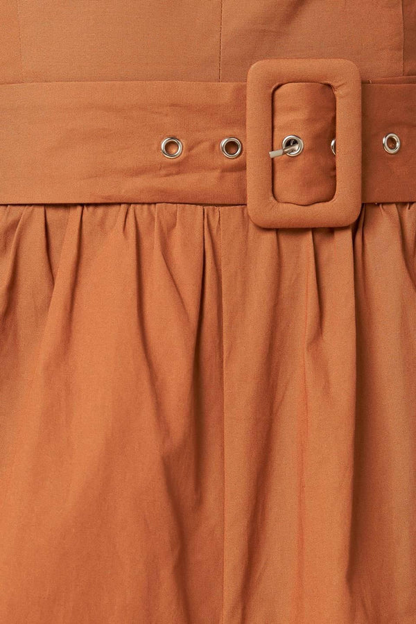 ELEVATED ICON BROWN WOVEN JUMPSUIT.