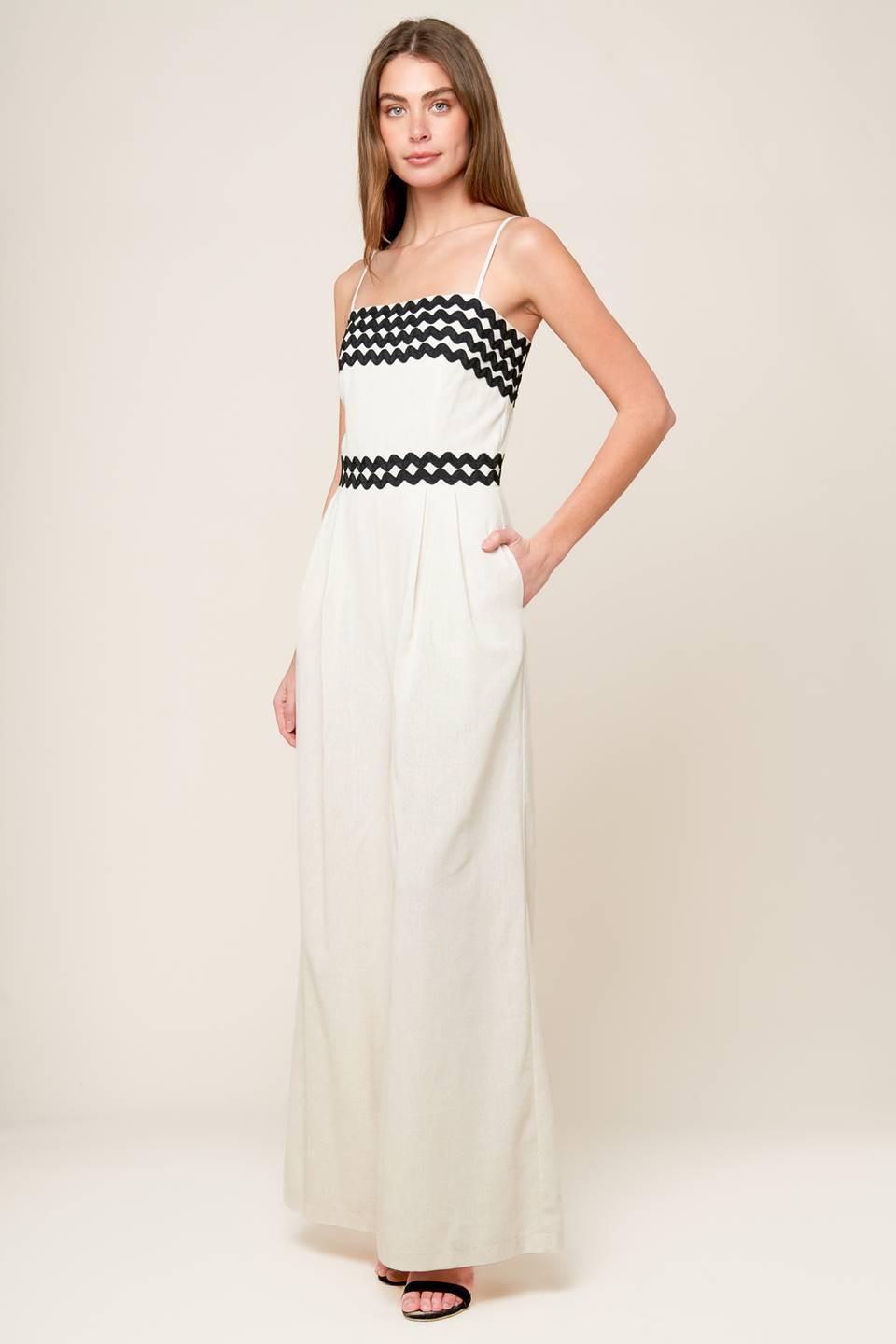 MEET AT THE PIER CREAM WOVEN JUMPSUIT.