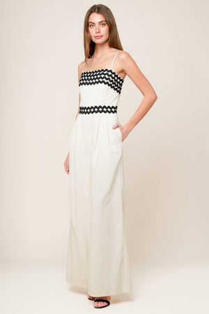 MEET AT THE PIER CREAM WOVEN JUMPSUIT.