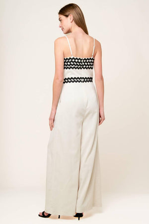 MEET AT THE PIER CREAM WOVEN JUMPSUIT.