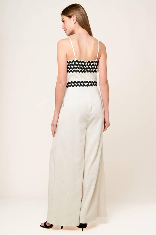 MEET AT THE PIER CREAM WOVEN JUMPSUIT.