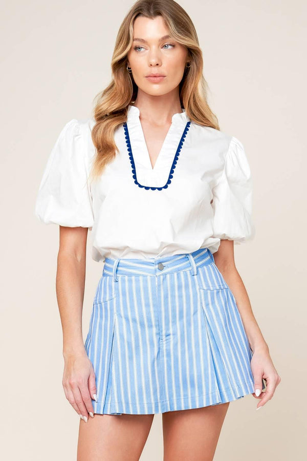 VALERIA POWDER BLUE WOVEN SKORT.