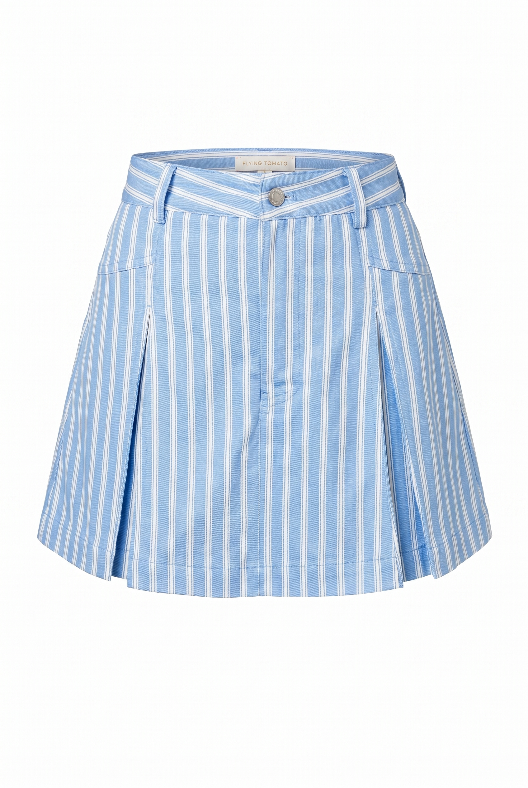 Blue with white stripes skort on a white background | Flying Tomato
