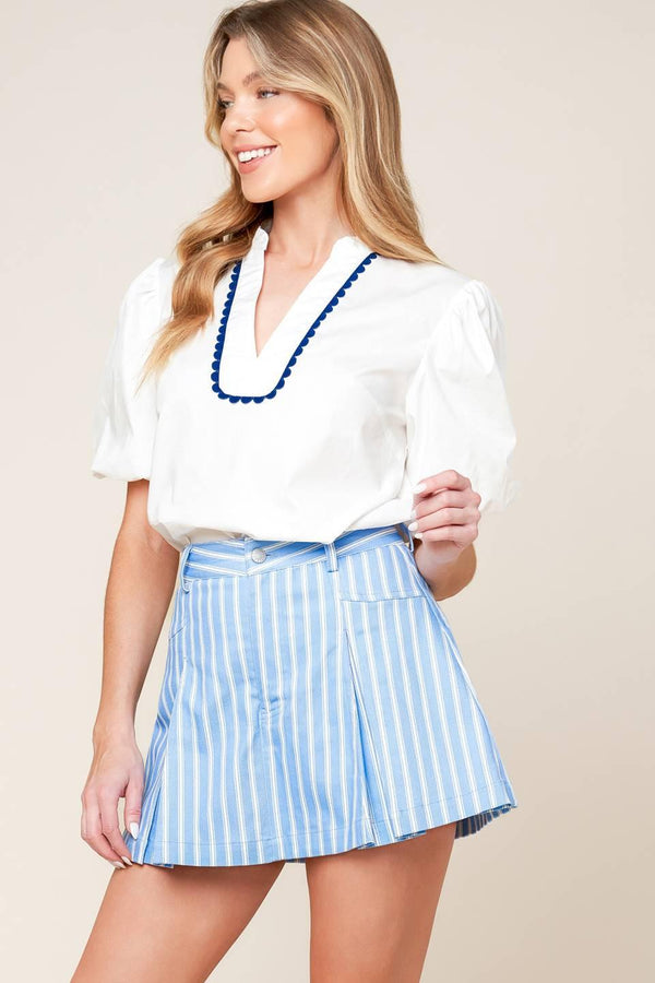 VALERIA POWDER BLUE WOVEN SKORT.