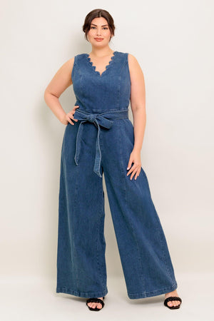 WHERE THE NIGHT MEDIUM INDIGO DENIM JUMPSUIT.