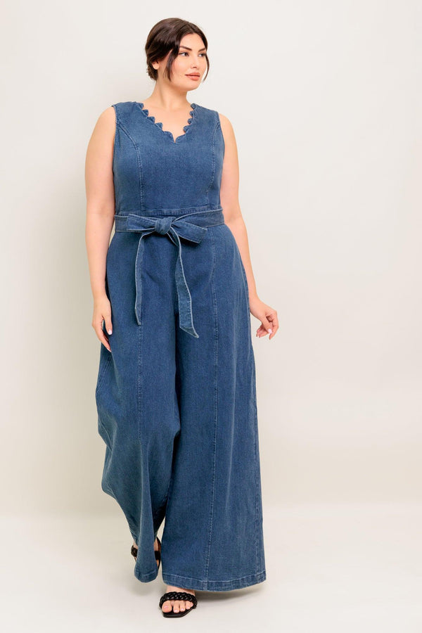 WHERE THE NIGHT MEDIUM INDIGO DENIM JUMPSUIT.