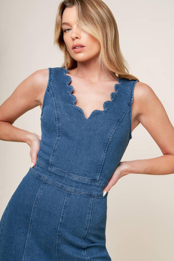 WHERE THE NIGHT MEDIUM INDIGO DENIM JUMPSUIT.