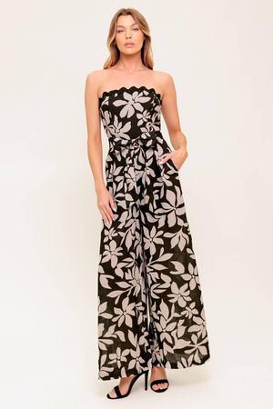 DREAMY ELEGANCE BLACK WOVEN JUMPSUIT.