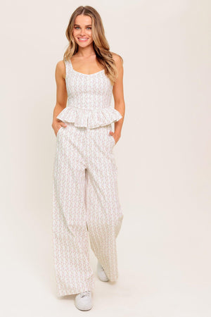 CITRUS FLOW IVORY WOVEN PANTS.
