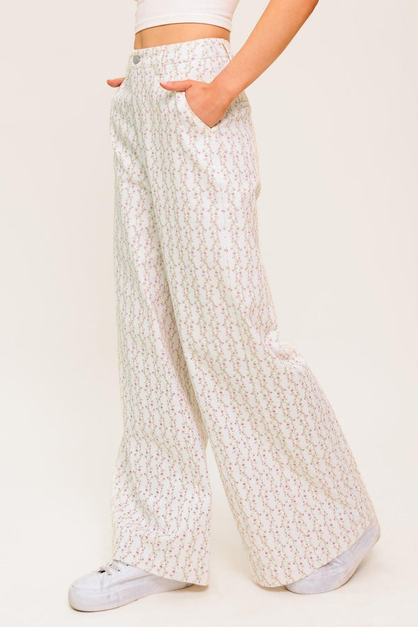 CITRUS FLOW IVORY WOVEN PANTS.
