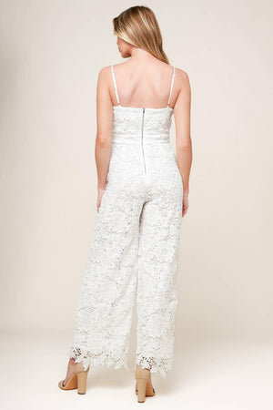 JUST ENOUGH OFF WHITE WOVEN LACE JUMPSUIT.