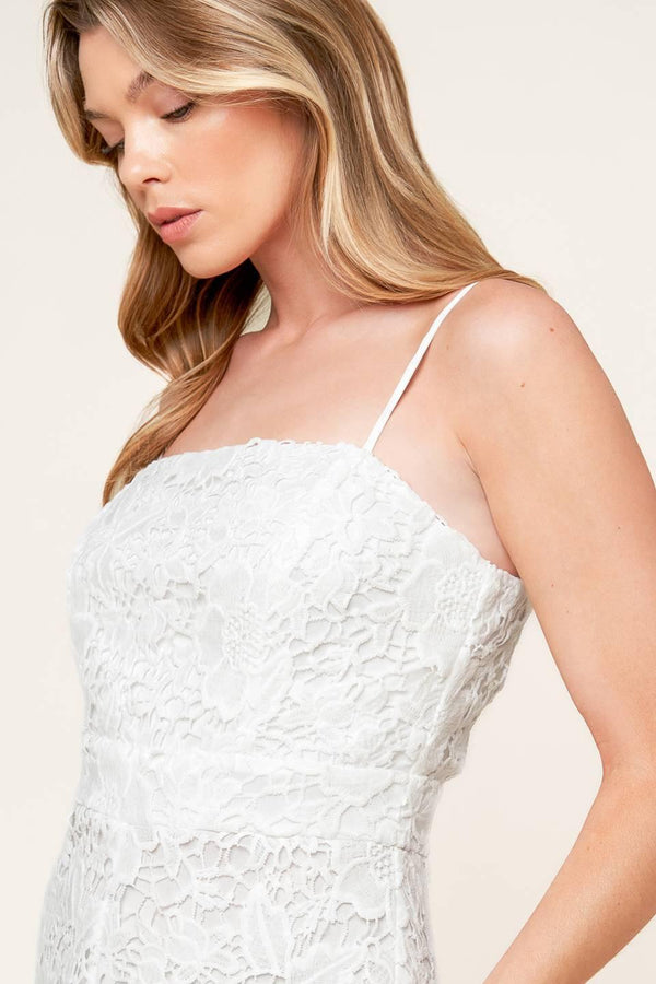 JUST ENOUGH OFF WHITE WOVEN LACE JUMPSUIT.