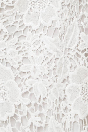 JUST ENOUGH OFF WHITE WOVEN LACE JUMPSUIT.