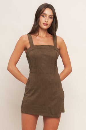 BROWN SUGAR GLOW FAUX SUEDE ROMPER.