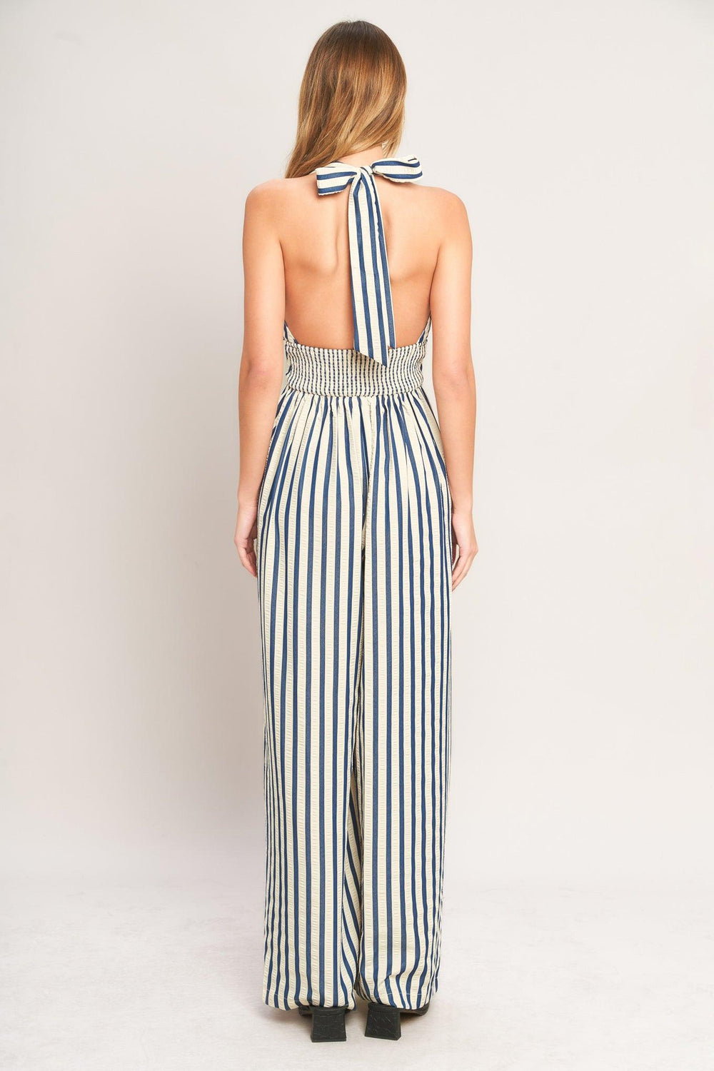 NAUTICAL BREEZE STRIPE WOVEN JUMPSUIT.