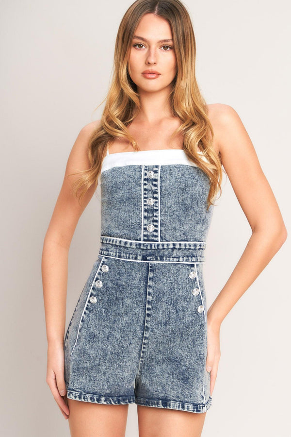 WEEKEND IN DENIM ROMPER.