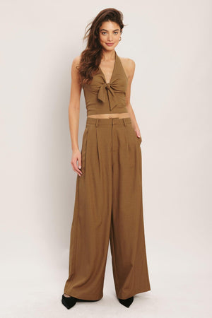 UMBER FLOW WOVEN WIDE LEG PANTS.