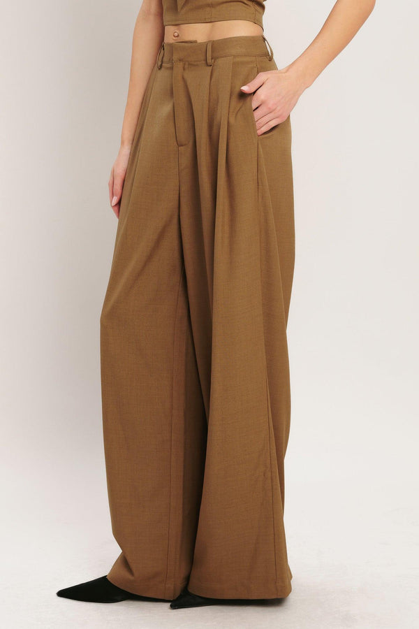 UMBER FLOW WOVEN WIDE LEG PANTS.