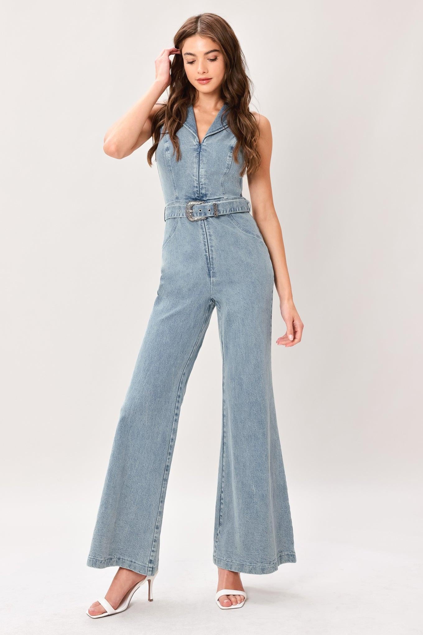 FLARE ICON DENIM JUMPSUIT l FLYING TOMATO – Flying Tomato
