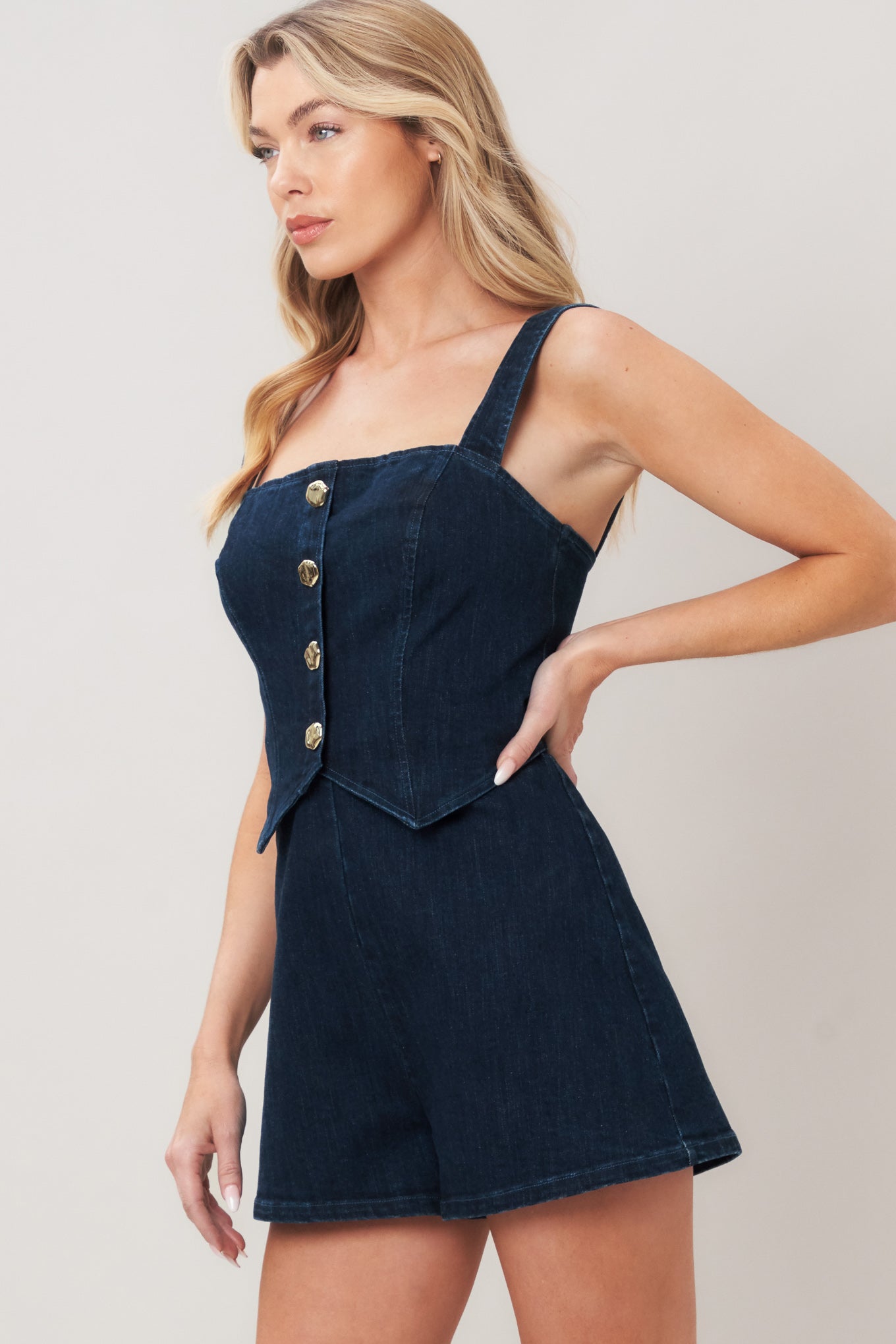 URBAN EDGE DENIM ROMPER.