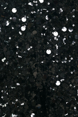 Black sequined shorts with a high waist, featuring a dense pattern of black sequins | Flying Tomato
