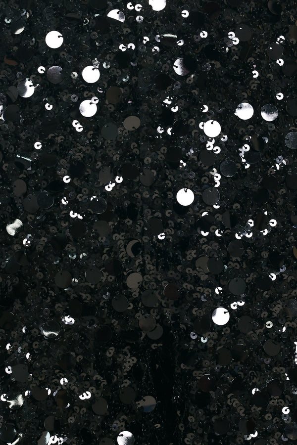 Black sequined shorts with a high waist, featuring a dense pattern of black sequins | Flying Tomato