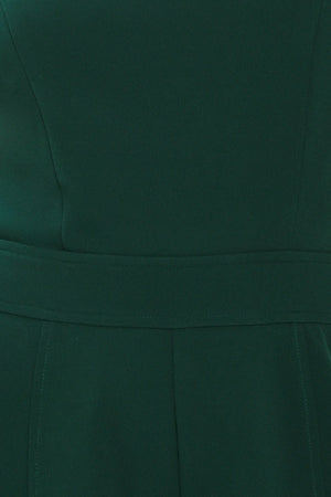 Woman wearing a sleeveless square neck solid hunter green wide-leg jumpsuit | Flying Tomato