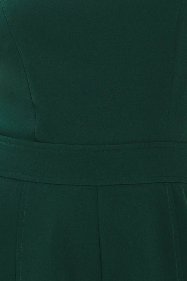 Woman wearing a sleeveless square neck solid hunter green wide-leg jumpsuit | Flying Tomato