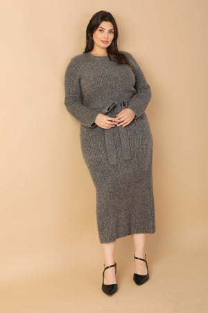 BE GOOD TO ME SWEATER MIDI DRESS.