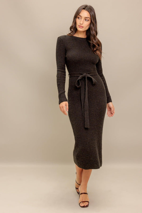 BE GOOD TO ME SWEATER MIDI DRESS.
