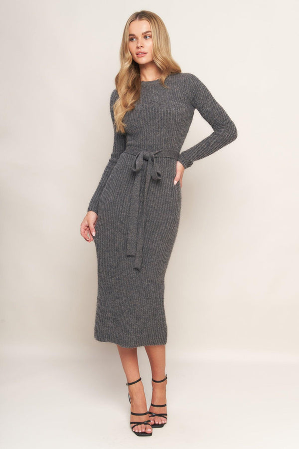 BE GOOD TO ME SWEATER MIDI DRESS.