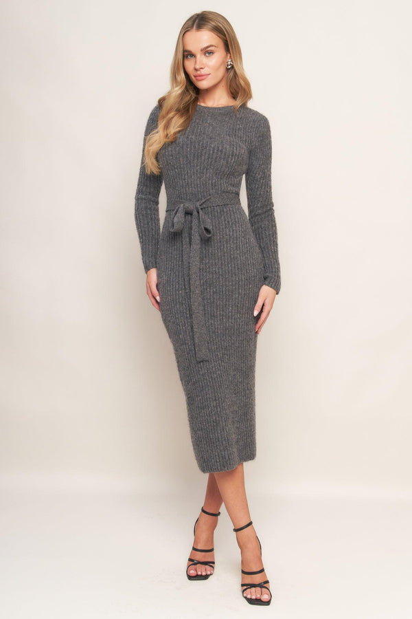 BE GOOD TO ME SWEATER MIDI DRESS.