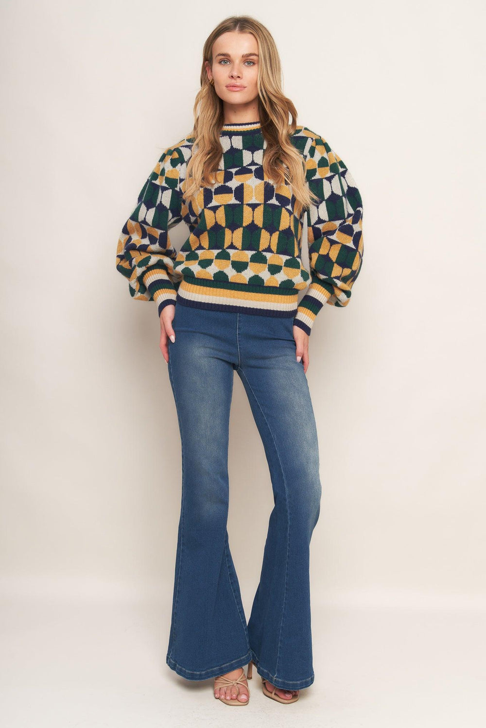 CHEER YOU ON JACQUARD SWEATER TOP.