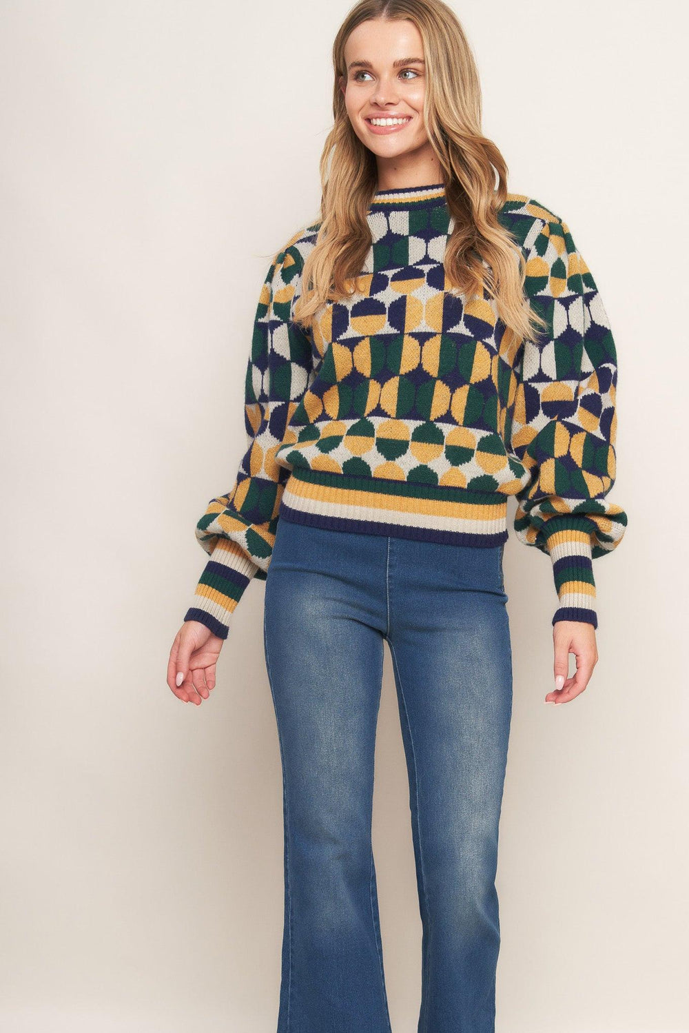 CHEER YOU ON JACQUARD SWEATER TOP.