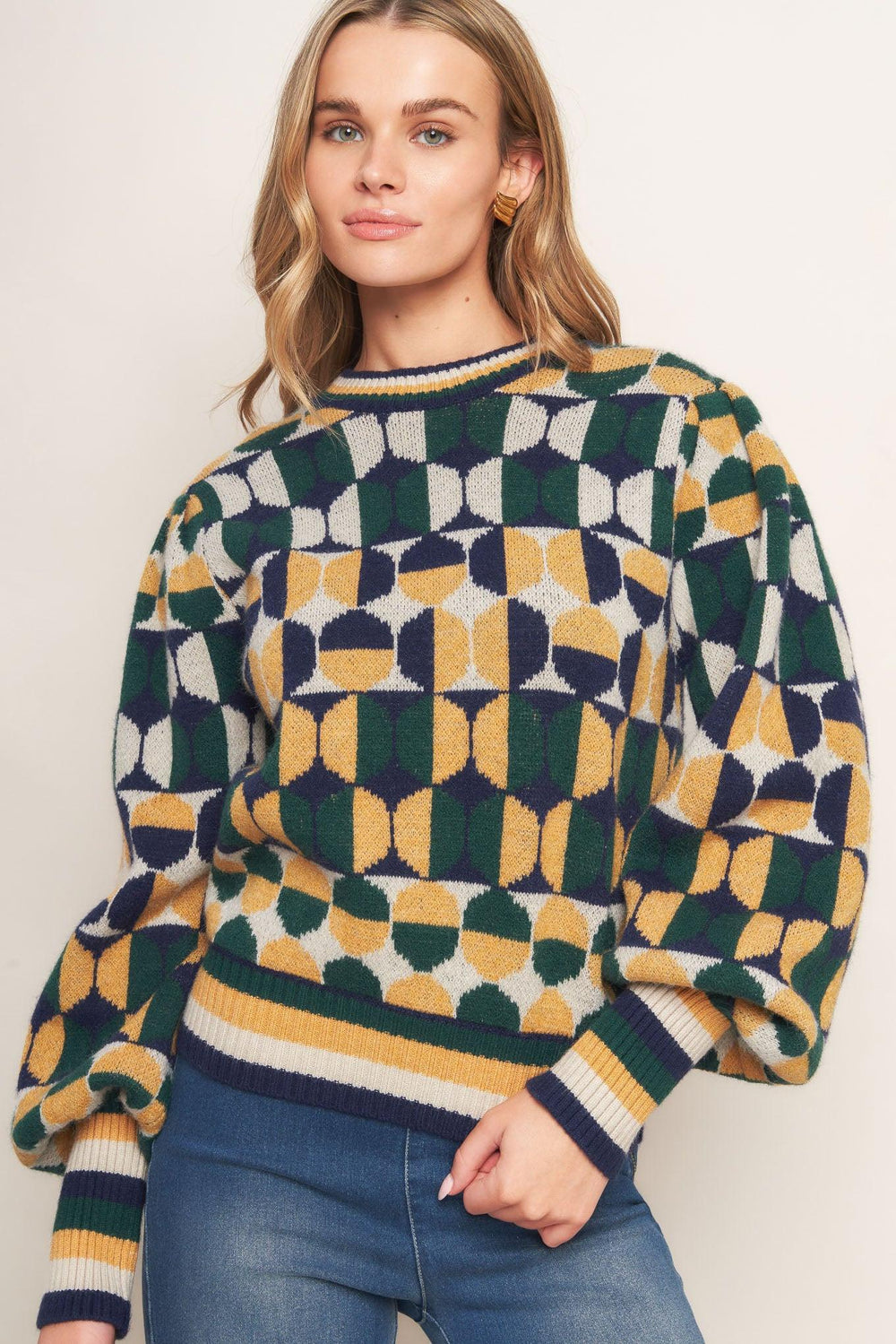 CHEER YOU ON JACQUARD SWEATER TOP.