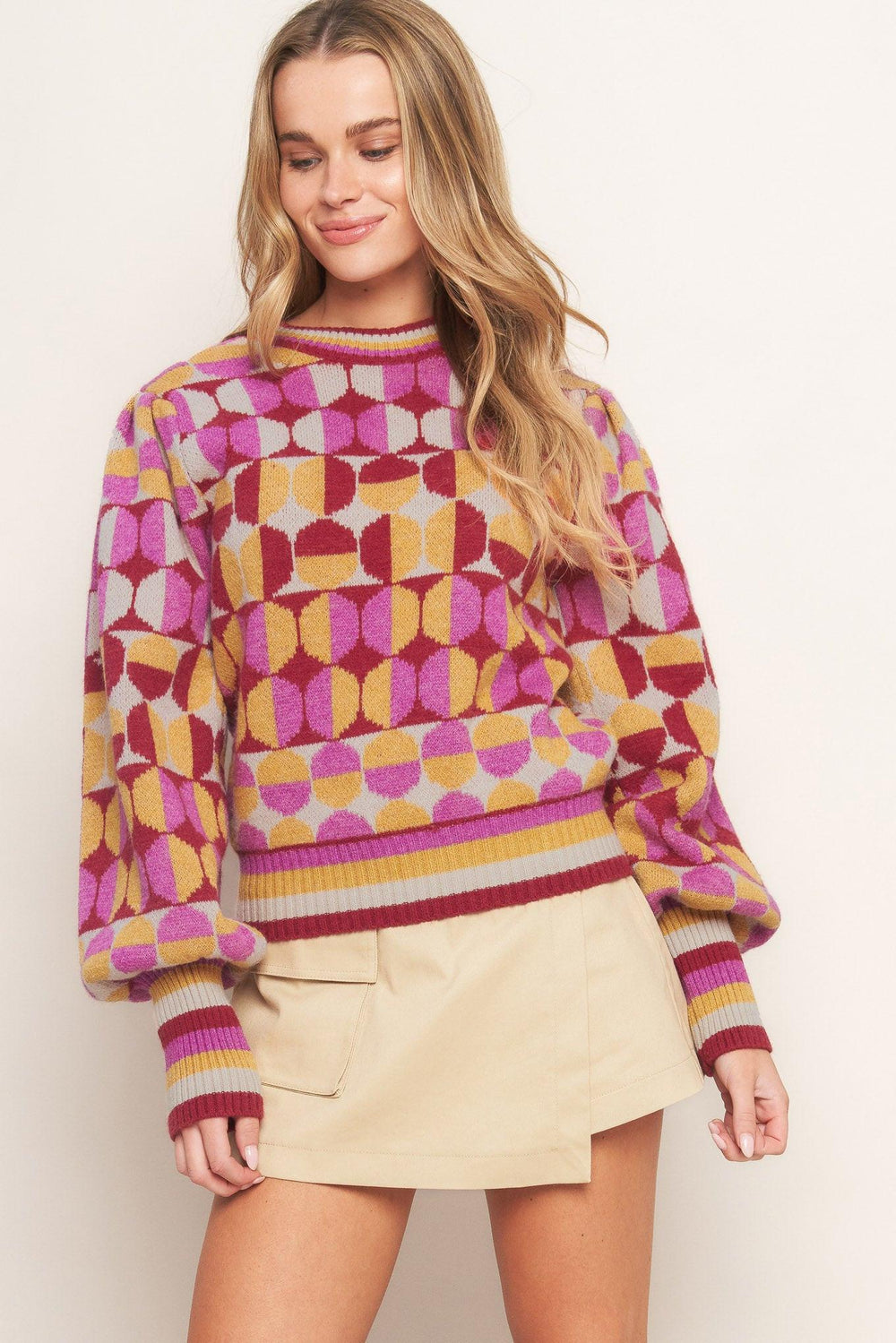 CHEER YOU ON JACQUARD SWEATER TOP.