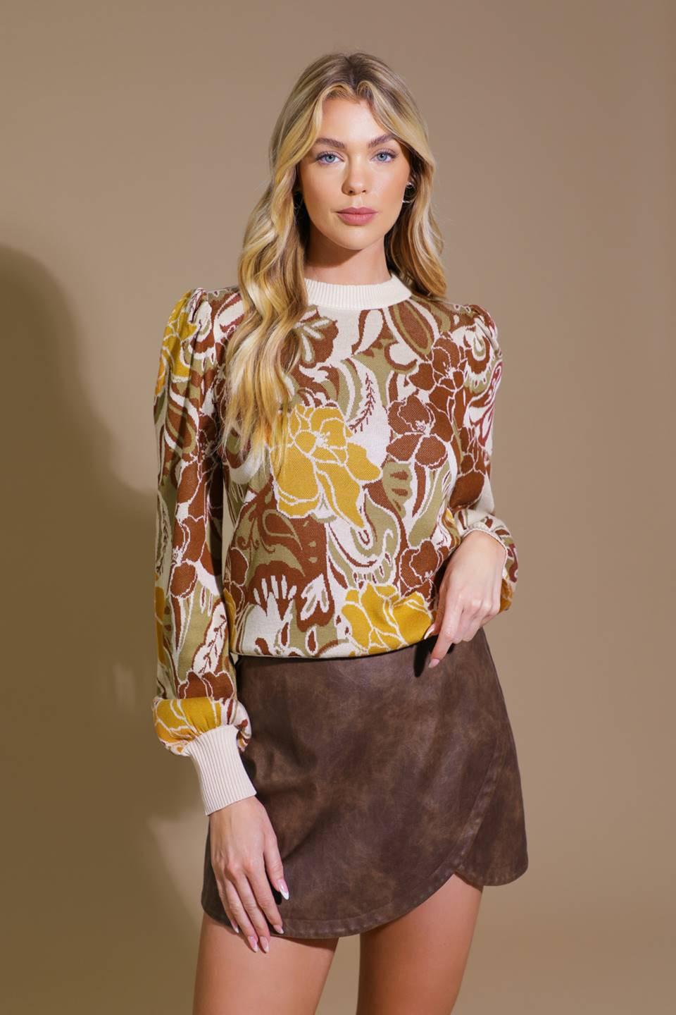 KEEPING TABS JACQUARD PULLOVER SWEATER TOP.