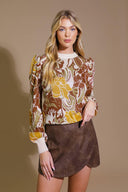 KEEPING TABS JACQUARD PULLOVER SWEATER TOP.