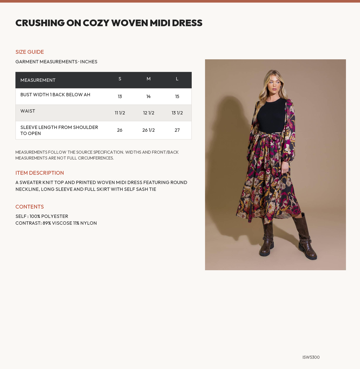 CRUSHING ON COZY WOVEN MIDI DRESS size chart