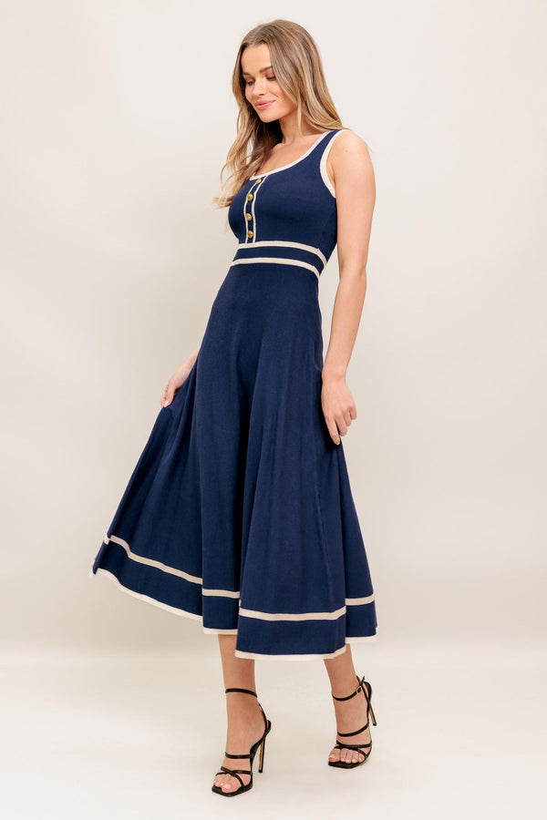 DREAMY DAISY KNIT MIDI DRESS.