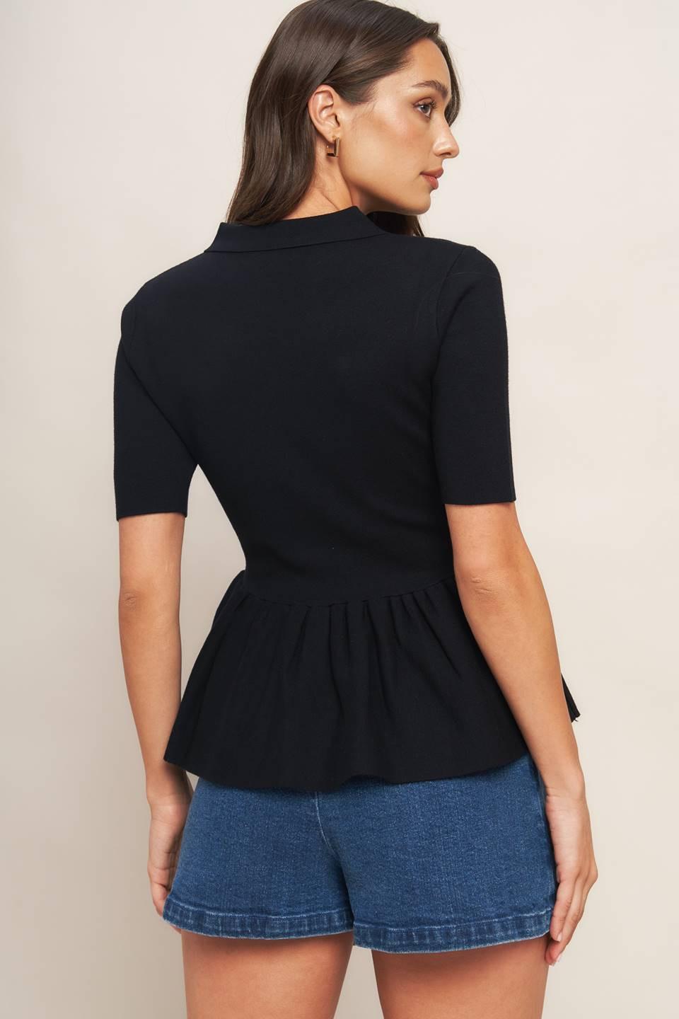 SWEET SERENADE BLACK WOVEN TOP.