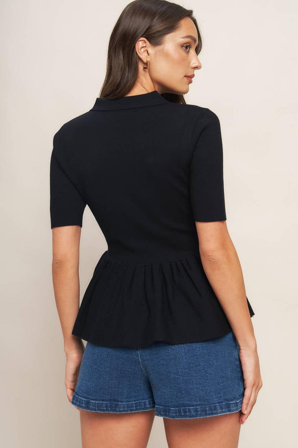 SWEET SERENADE BLACK WOVEN TOP.