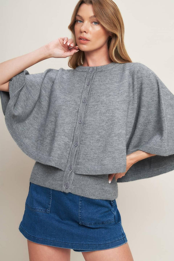 MISTY SHAWL CAPELET SWEATER - Flying Tomato - SWEATERS - Flying Tomato