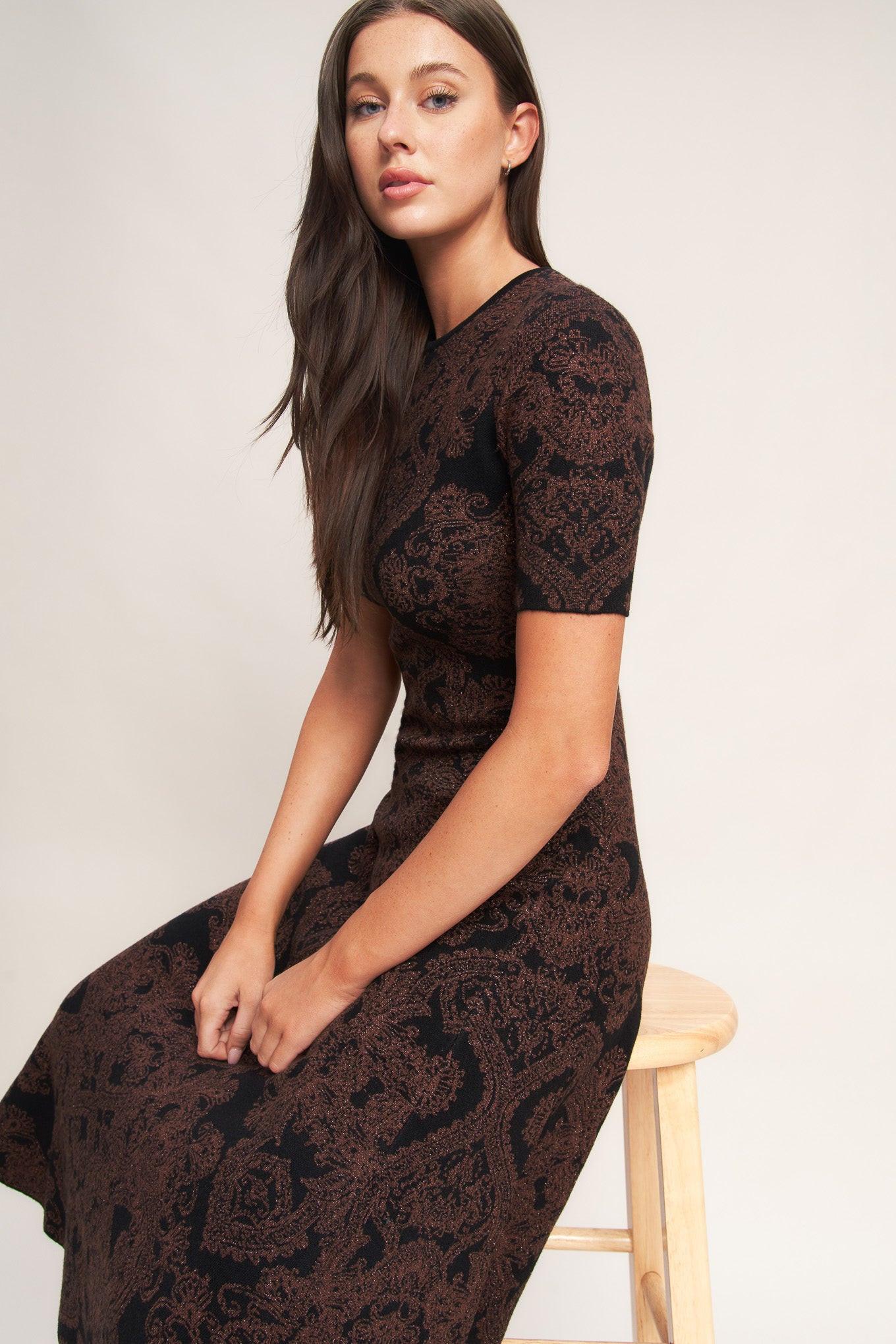 dress jacquard sweater woman Women's Nina Leonard Crew neck Bebe Women's Jacquard Funnel Midi